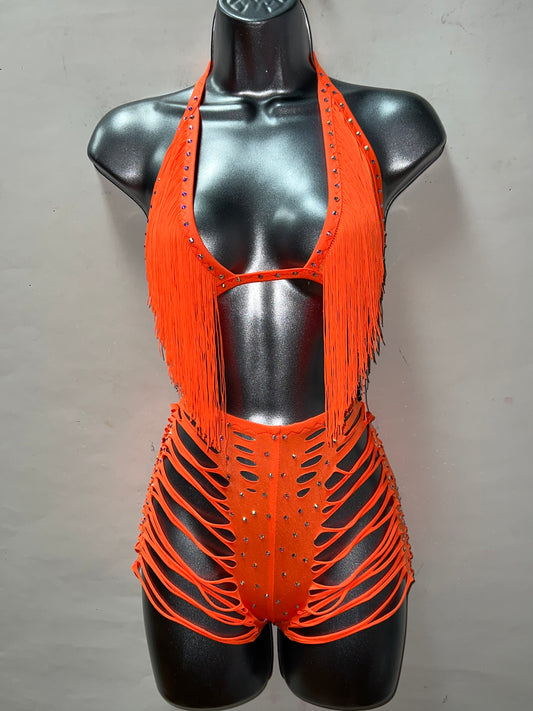Two Piece Orange Fringe Set