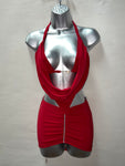 Rhinestone Red Cowl Neck Dress