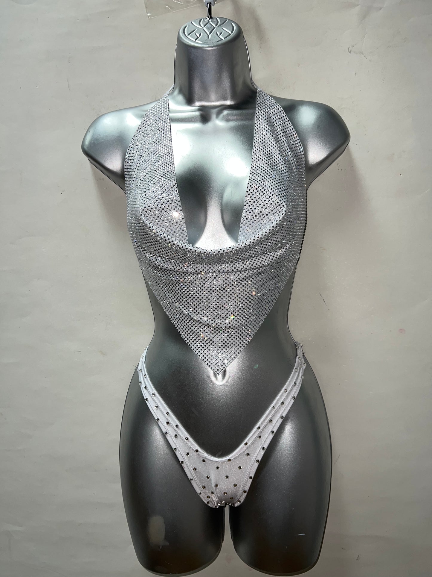 Two Piece Silver/White Thong Short Set