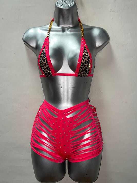 TWO PIECE CHEETAH PINK SHORTS