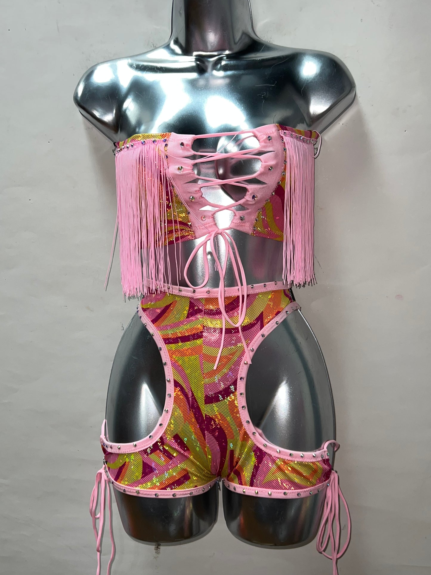 Two Piece Pink Fringet Set