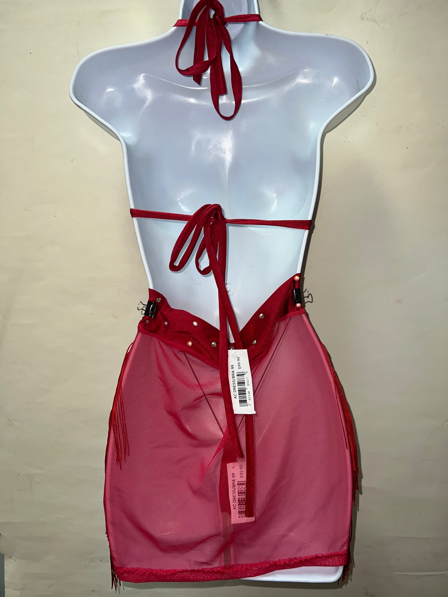 Three Piece Fringe Skirt Set Red