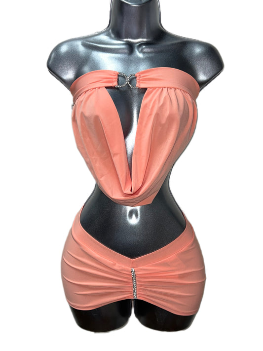 Two Piece Rhinestone Skirt Set